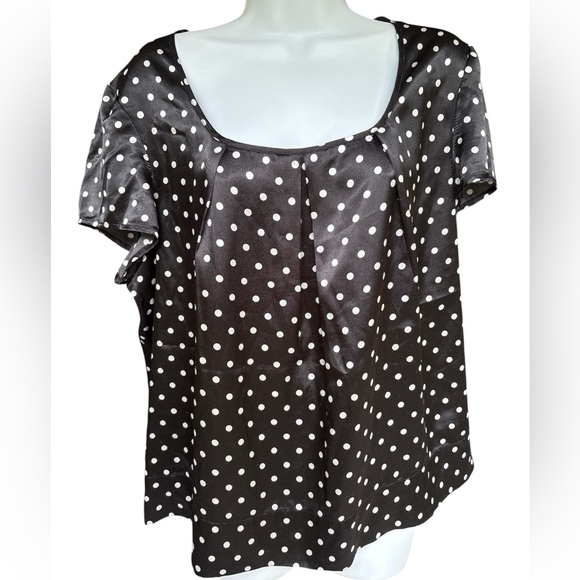 Kasper - True Vintage 1980s Satin Feel Black and White Polka Dot Blouse - 16 18 - Picture 1 of 3
